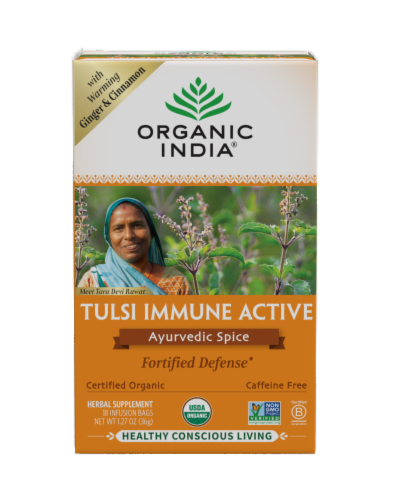 Organic India Tulsi Immune Active Supplement Infusion Bags Perspective: front