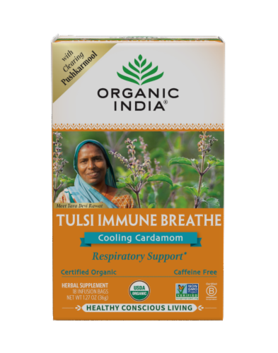 Organic India Tulsi Immune Breathe Tea Infusion Bags Perspective: front