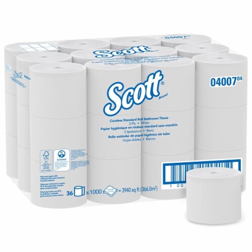 Scott 04007 Coreless Standard Roll Bath Tissue, 4 Length X 3.94 Width Sheet Size, 36 Rolls Perspective: front
