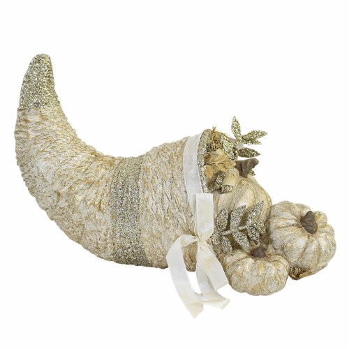 Thanksgiving Romantic Cornucopia Polyresin Pumpkins Glittered Td9078 Perspective: front