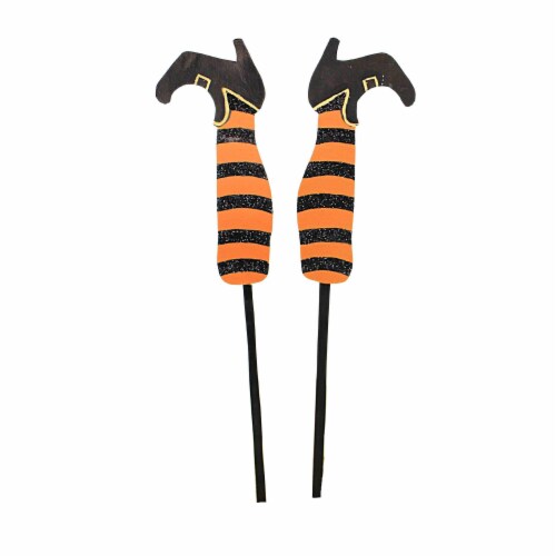 Halloween Witch's Legs Floral Picks Pointed Black Shoes Stripe Sock Tf9138 Perspective: front