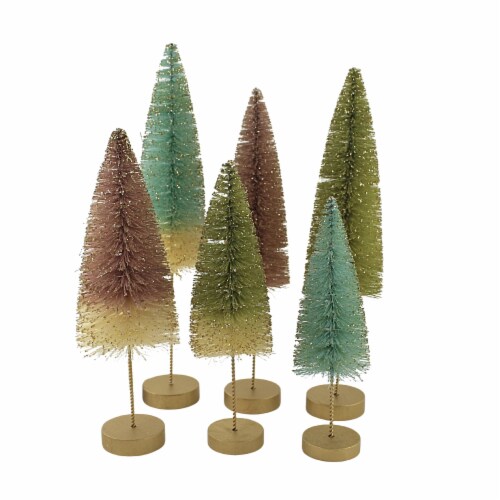 Christmas Pastel Forest Bottle Brush Tree Plastic Gold Glittered Lc0694 Perspective: front
