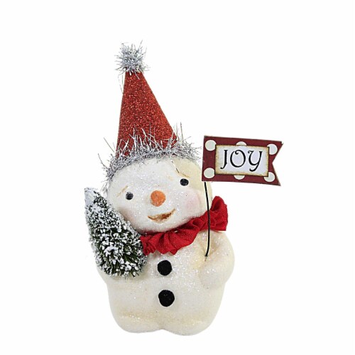 Christmas Party Joy Snowman Paper Pulp Bottle Brush Tree Coal Buttons Ma0407 Perspective: front