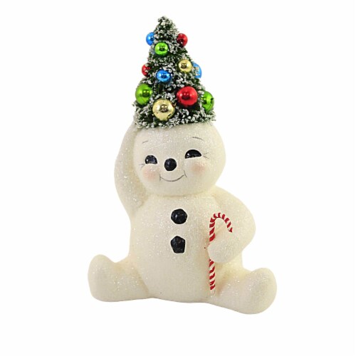 Christmas Retro Candy Cane Snowman W/Tree Polyresin Bottle Brush Tree Tj1354 Perspective: front