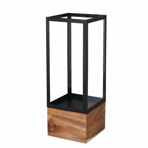 Bambeco 16 in Metal Lantern with Wood Base Perspective: front