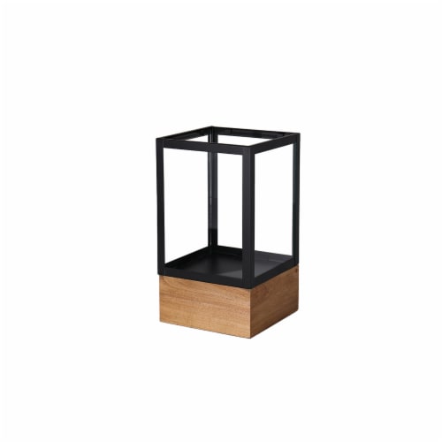 Bambeco 14 in Metal Lantern w Wood Base Perspective: front
