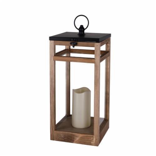 Bambeco 10.5 in Metal Lantern with Wood Base Perspective: front
