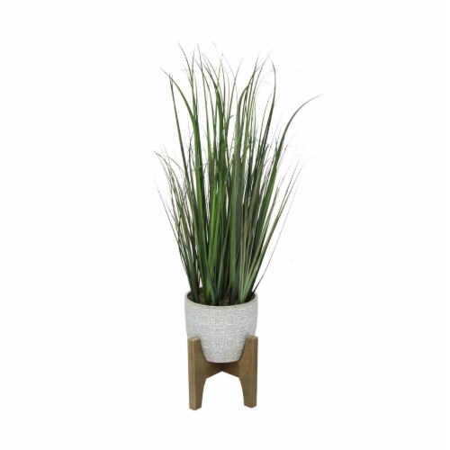 Flora Bunda CS4546E-WH 31 in. Onion Grass in 6.6 in. Cathdral Ceramic on Stand, White Perspective: front