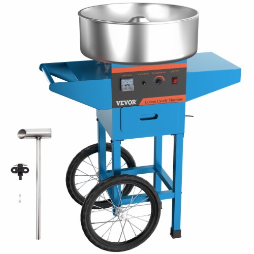 Electric Cotton Candy Machine Commercial Sugar Floss Maker With Cart Blue Ss Perspective: front