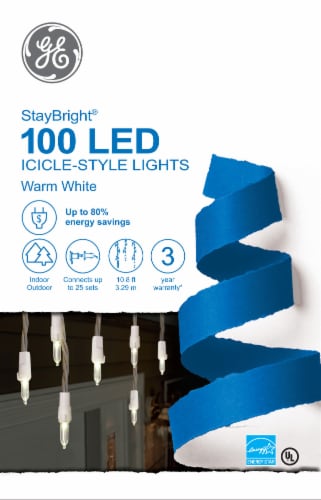 GE StayBright 100 LED Icicle-Style Lights - Warm White Perspective: front