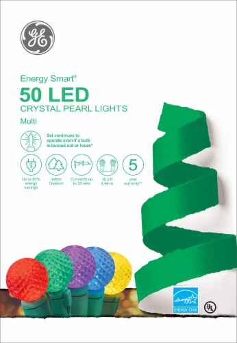 GE LED Crystal Pearl Energy Smart Lights 50 Count – Multi/Green Perspective: front
