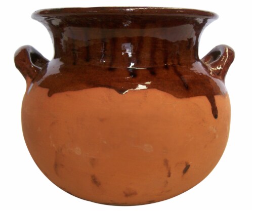 Mi Patria Large Brown Clay Bean Pot Perspective: front