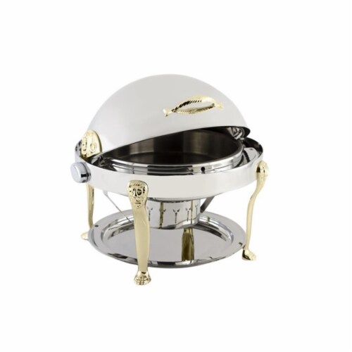 Bon Chef 18000 Stainless Steel Round Chafer with Brass Lion Leg & Trim Perspective: front