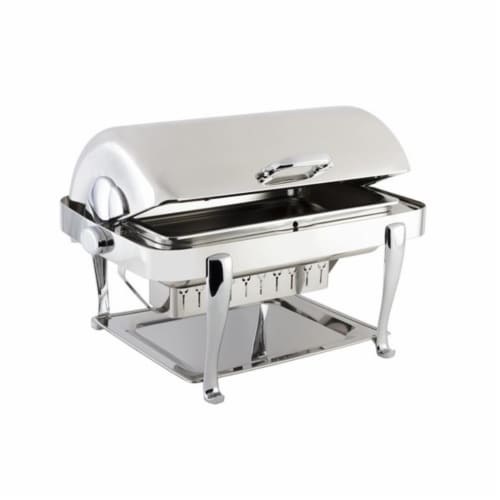 Bon Chef 19040CH Stainless Steel Rectangular Chafer with Roman Leg & Chrome Trim Perspective: front