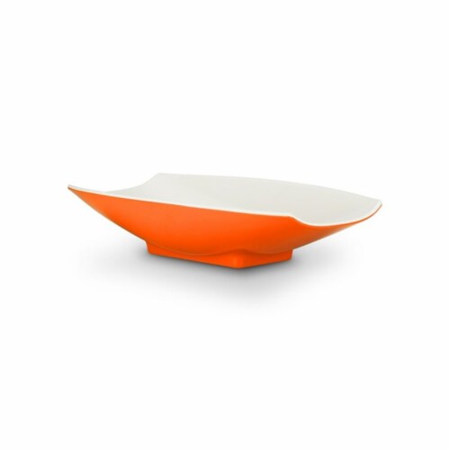Bon Chef 53704-2ToneOrange 16 x 9 x 3.5 in. Melamine Curves Bowl with Orange Outside & White Perspective: front