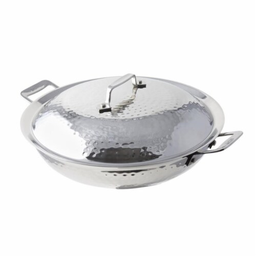 Bon Chef 60015HF 12 in. dia. Cucina Chef Pan with Lid Hammer & 2 Handles, 3.5 quart Perspective: front