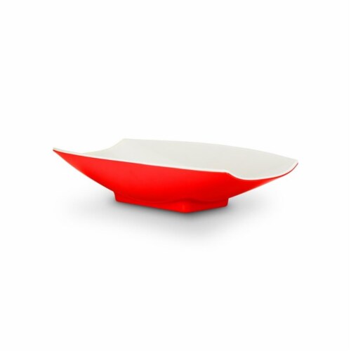 Bon Chef 53704-2ToneRed 16 x 9 x 3.5 in. Melamine Curves Bowl with Red Outside & White Inside Perspective: front