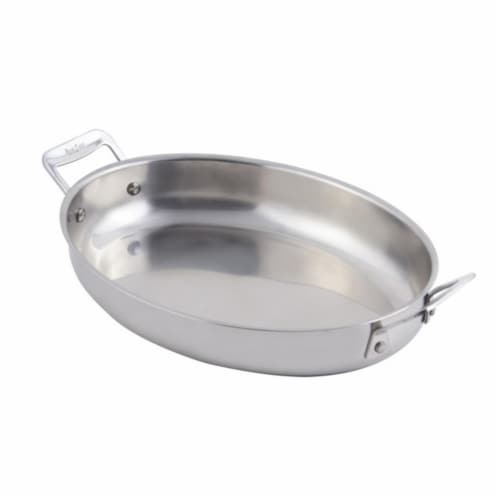 Bon Chef 60002 12 x 9.12 x 2.25 in. Cucina Oval Augratin with Induction Bottom, 2.5 quart Perspective: front