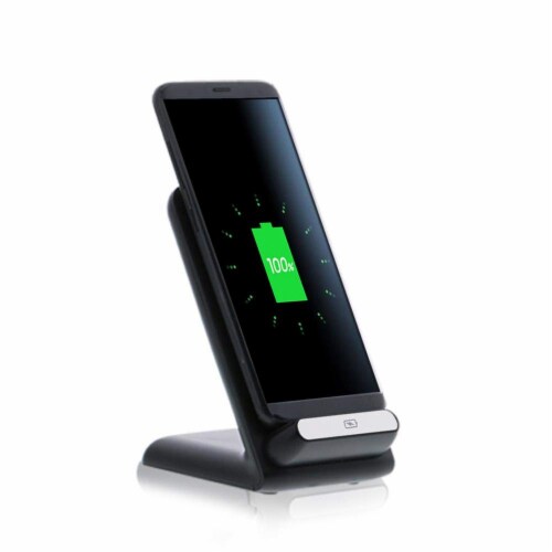 Fast Qi Desktop Wireless Charger Black Perspective: front