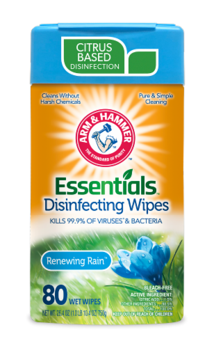 Arm and Hammer Essentials Disinfecting Wipes Renewing Rain Perspective: front