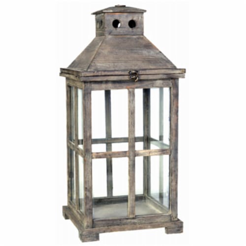 A & B Home 247606 Small Square Graca Temple Garden Candle Lantern, Antiqued Perspective: front