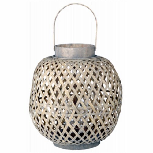 A & B Home 247609 13 x 14 in. Oval Coconio Wood Lattice Lantern Perspective: front