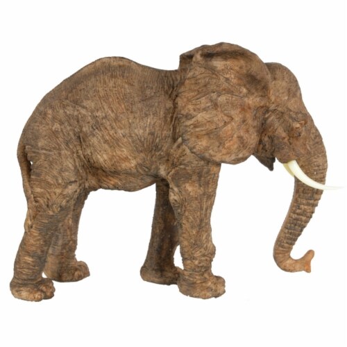 13 Inch Accent Decor, Walking Elephant Design, Natural Brown- Saltoro Sherpi Perspective: front