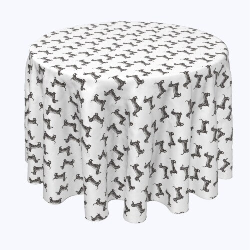 Round Tablecloth, 100% Polyester, 108" Round, Black & White Dachshund ...