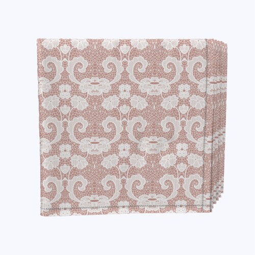 Napkin Set, 100% Polyester, Set of 4, 18x18 , Decorative Flowers on Lace Perspective: front