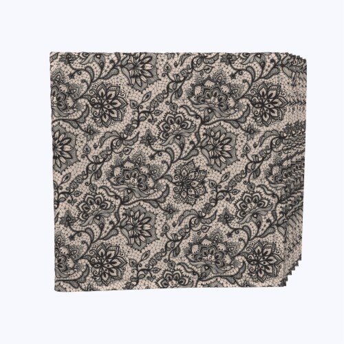 Napkin Set, 100% Polyester, Set of 4, 18x18 , Decorative Lace Pattern Black Perspective: front