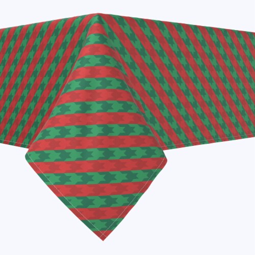 Square Tablecloth, 100% Polyester, 90x90", Green & Red Houndstooth Stripe Perspective: front
