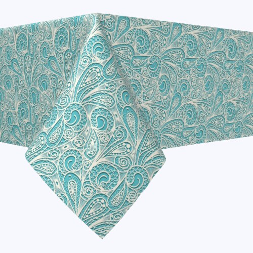 Rectangular Tablecloth, 100% Polyester, 60x84", Paisley Lace Teal Perspective: front