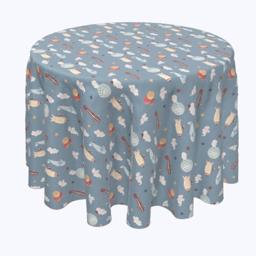 Round Tablecloth, 100% Polyester, 120" Round, Up in the Air With Elephants Perspective: front