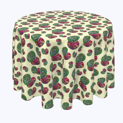Round Tablecloth, 100% Polyester, 70" Round, Trippy Doodle Easter Eggs Perspective: front