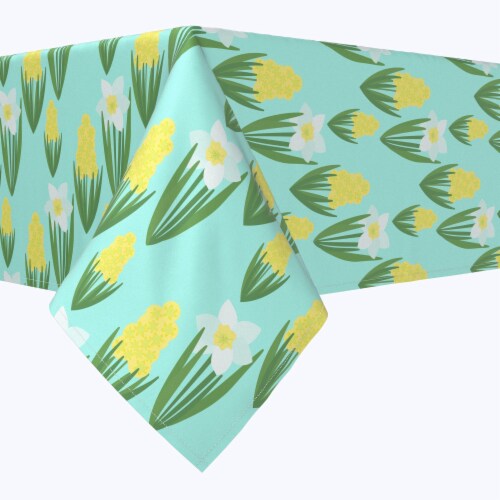 Square Tablecloth, 100% Polyester, 54x54", White Daffodils and Yellow Hyacinths Perspective: front