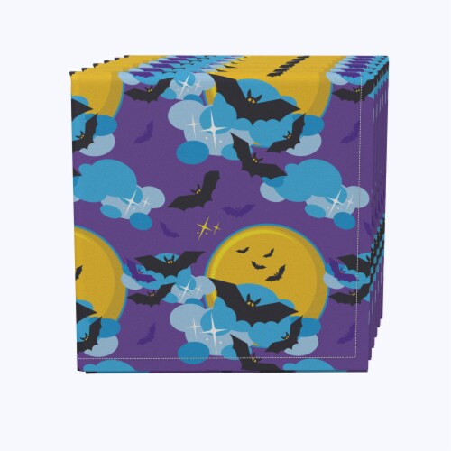 Napkin Set, 100% Polyester, Set of 4, 18x18 , BatMoon Night Perspective: front