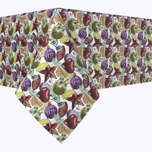 Square Tablecloth, 100% Polyester, 90x90", Beautiful Sketch Christmas Ornaments Perspective: front