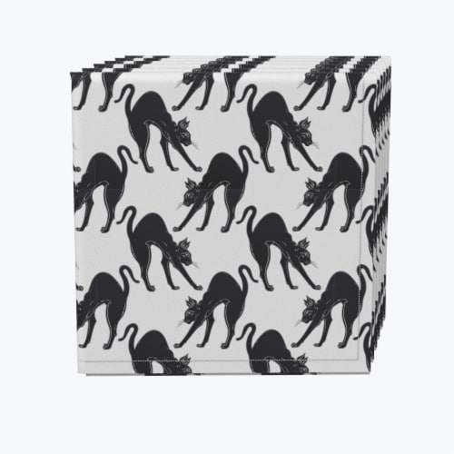 Napkin Set, 100% Polyester, Set of 4, 18x18 , Black Scaredy Cats Perspective: front