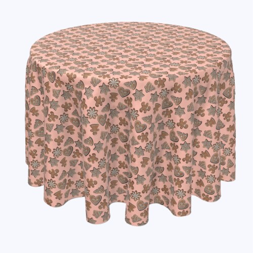 Round Tablecloth, 100% Polyester, 120" Round, Christmas Gingerbread Cookies Perspective: front