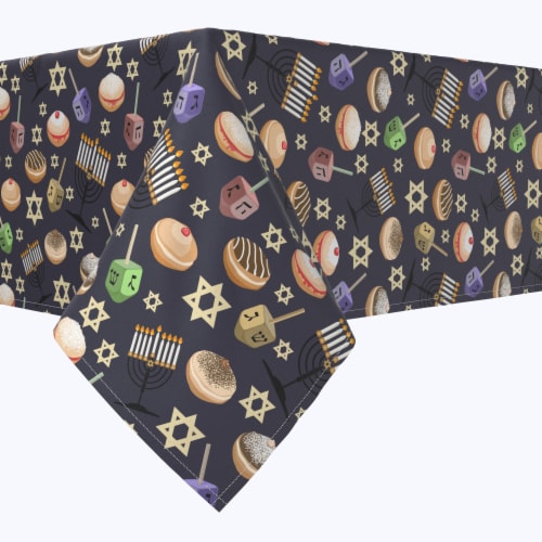 Rectangular Tablecloth, 100% Polyester, 60x104", Dreidel Delightfulness Perspective: front