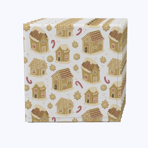Napkin Set, 100% Polyester, Set of 4, 18x18 , Gingerbread Cookie Houses Perspective: front