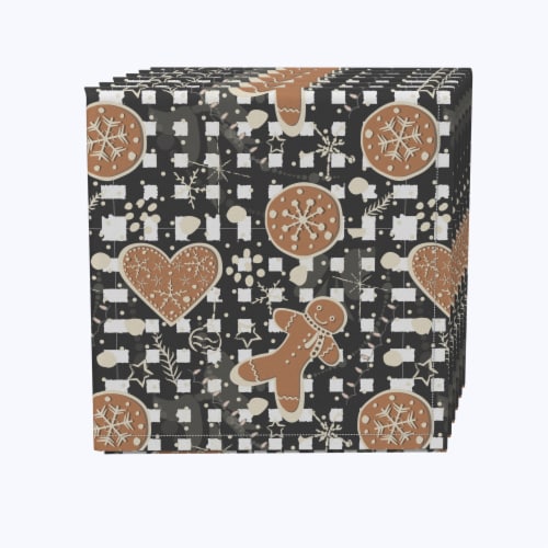 Napkin Set, 100% Polyester, Set of 12, 18x18", Gingerbread Plaid Perspective: front