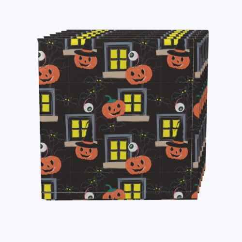 Napkin Set, 100% Polyester, Set of 4, 18x18 , Halloween House Scare Perspective: front