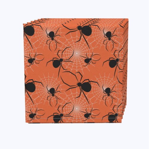 Napkin Set, 100% Polyester, Set of 4, 18x18 , Halloween Spiders Web Perspective: front