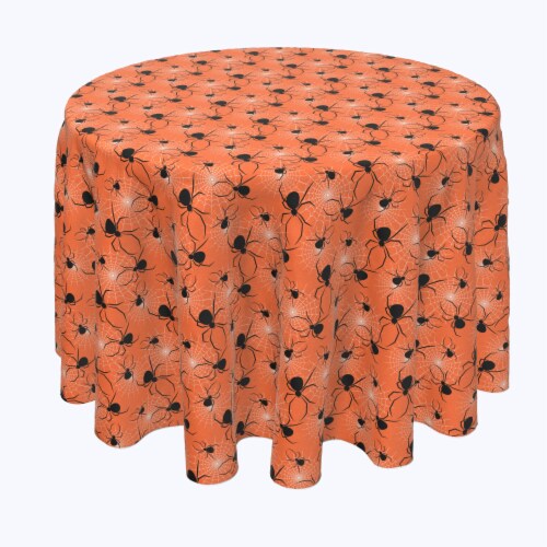 Round Tablecloth, 100% Polyester, 84" Round, Halloween Spiders Web Perspective: front