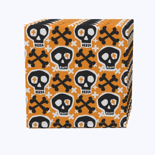 Napkin Set, 100% Polyester, Set of 4, 18x18 , Hipster Skull and Bones Perspective: front