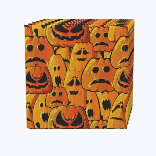 Napkin Set, 100% Polyester, Set of 4, 18x18 , Pumpkin Ghost Faces Perspective: front
