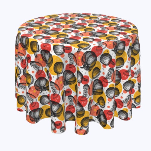 Round Tablecloth, 100% Polyester, 60" Round, Pumpkins and Autumn Dots Perspective: front