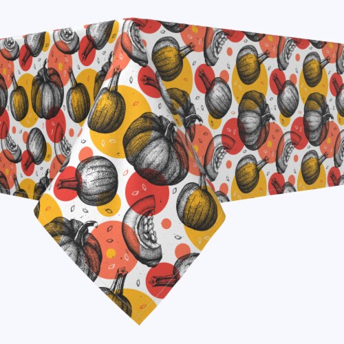 Rectangular Tablecloth, 100% Polyester, 60x120", Pumpkins and Autumn Dots Perspective: front