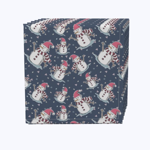 Napkin Set, 100% Polyester, Set of 4, 18x18 , Smiling Snowmen Toss Perspective: front